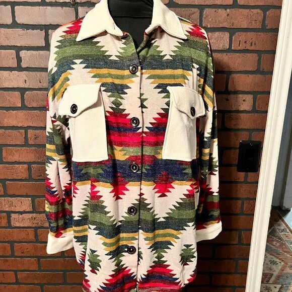Women's Long Sleeve Multi Print Button Top - Picture 3 of 3